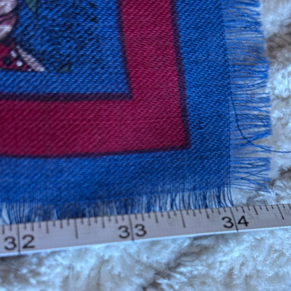Vntg. Frederick & Nelson Wool Floral Blue and Burgundy Scarf 029 - Picture 4 of 4